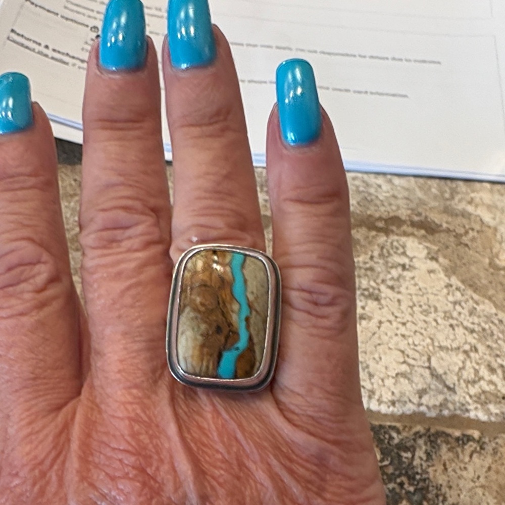 Silver And Turquoise Statement Ring - image 3